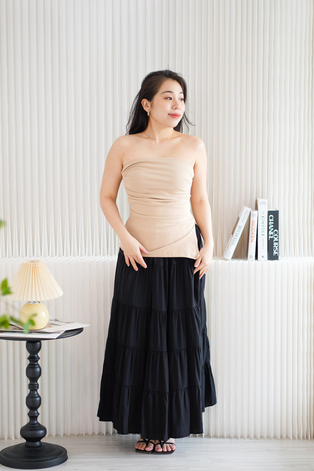 Kaia Tube Ruched Top in Nude