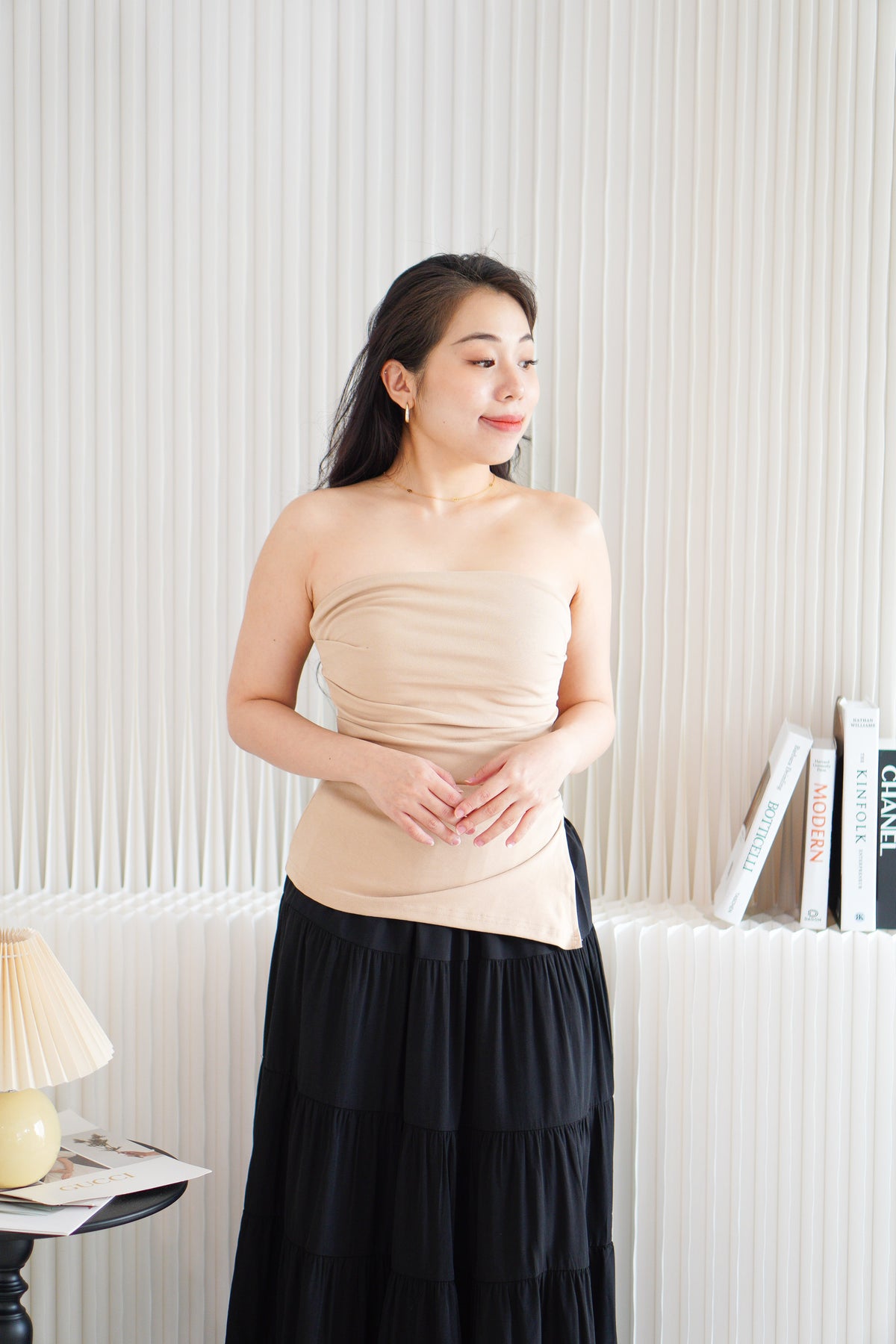 Kaia Tube Ruched Top in Nude