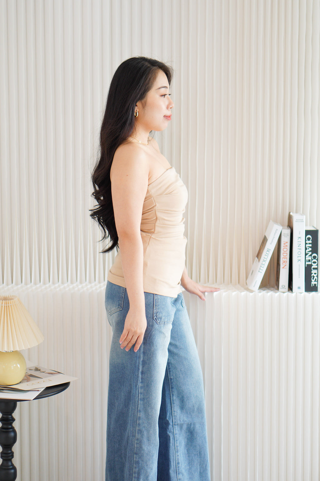 Kaia Tube Ruched Top in Nude
