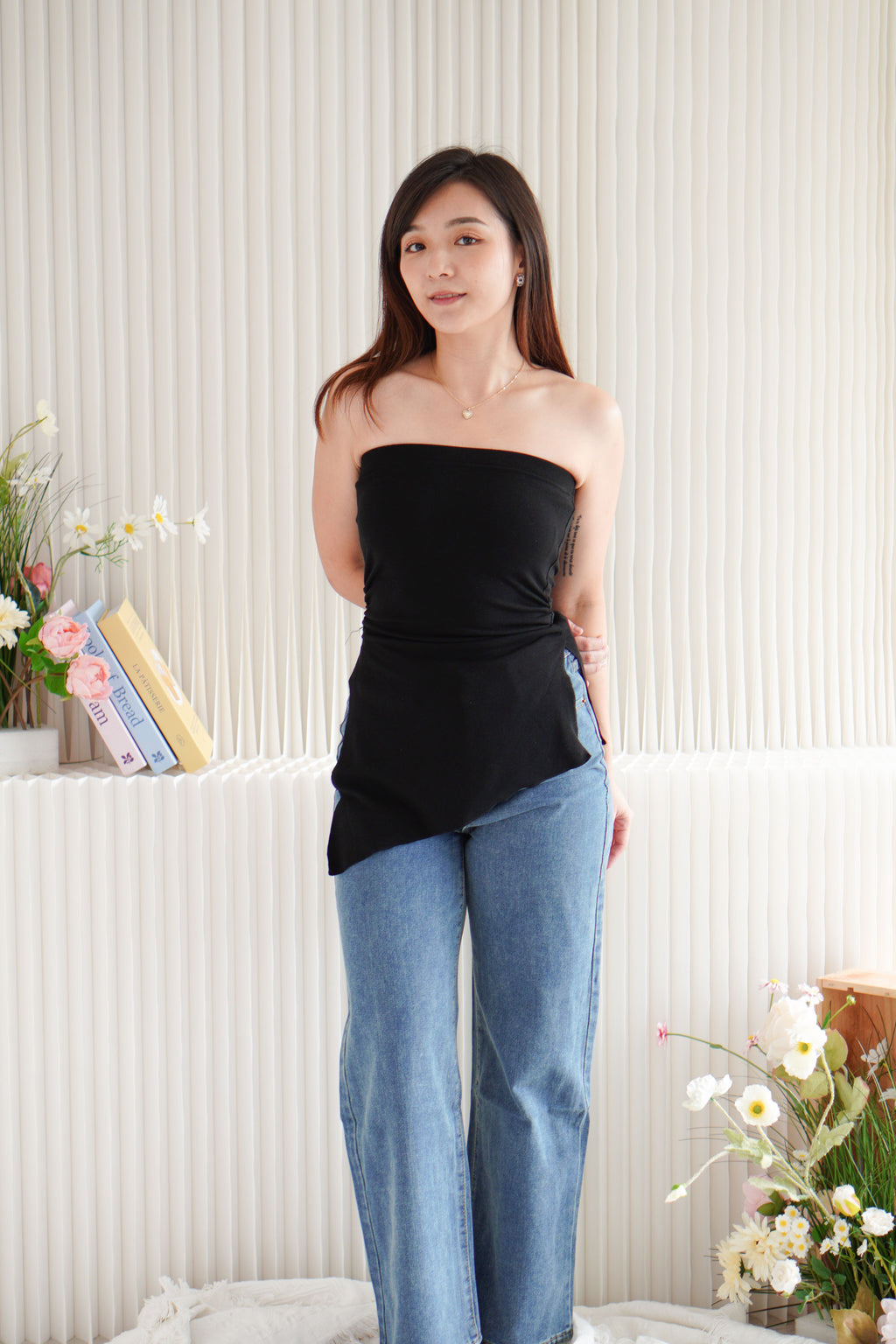 Talia Tube Padded Ruched Top in Black