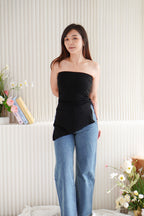 Talia Tube Padded Ruched Top in Black