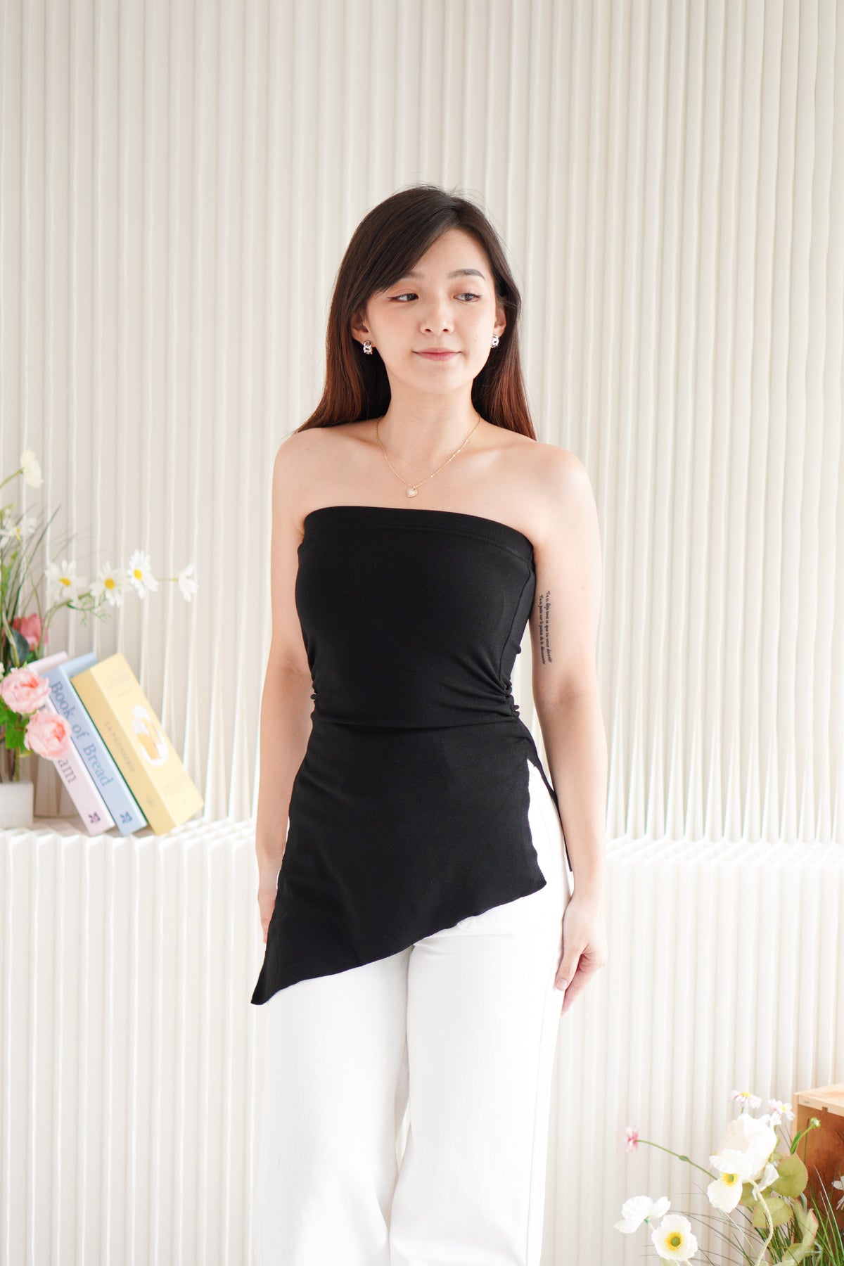 Talia Tube Padded Ruched Top in Black