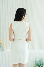 Keira Round Neck Ruched Mini Dress in Cream