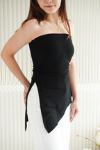 Talia Tube Padded Ruched Top in Black