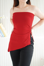Talia Tube Padded Ruched Top in Red
