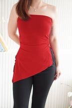 Talia Tube Padded Ruched Top in Red
