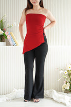 Talia Tube Padded Ruched Top in Red