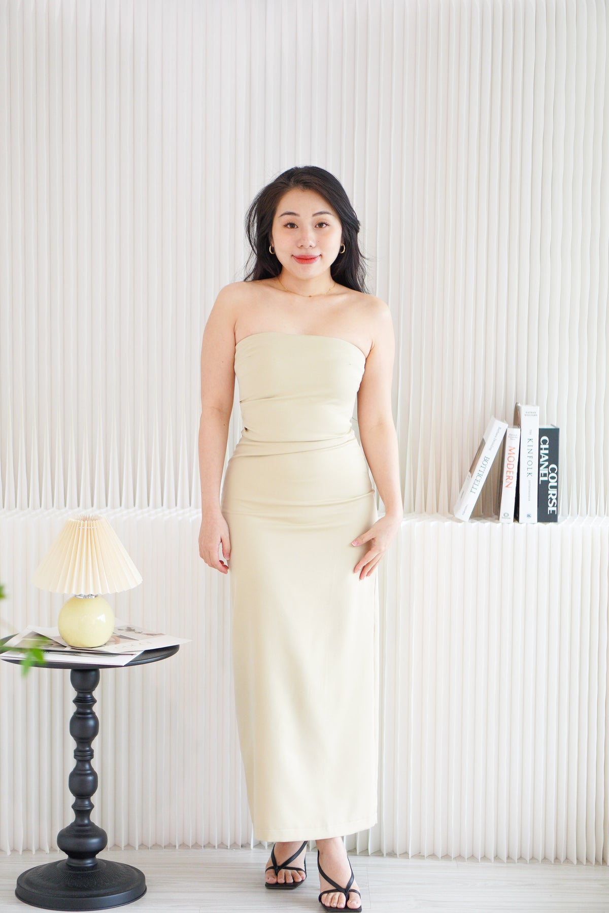 Lime Storm Tube Maxi Dress in Light Khaki