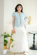 Yanka Gingham Tweed Button Down Top in Blue