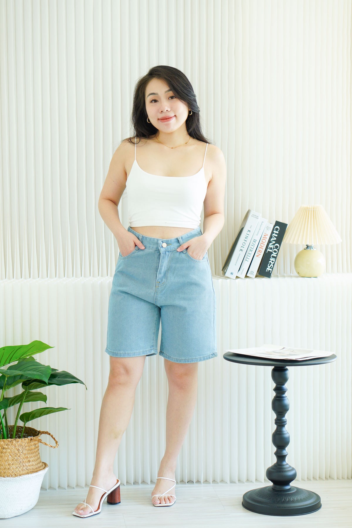 Brix Midi Denim Shorts in Light Blue