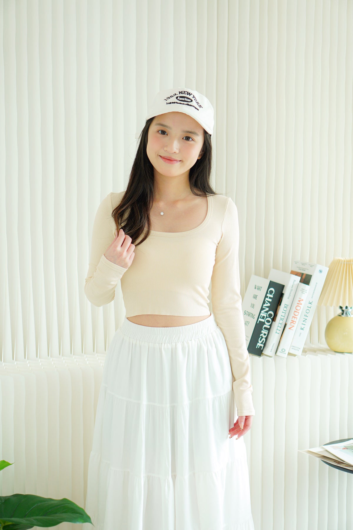 Wren Basic Long Sleeve Top in Beige