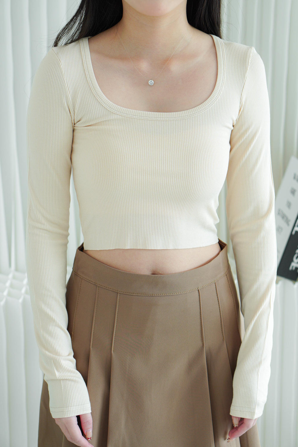 Wren Basic Long Sleeve Top in Beige