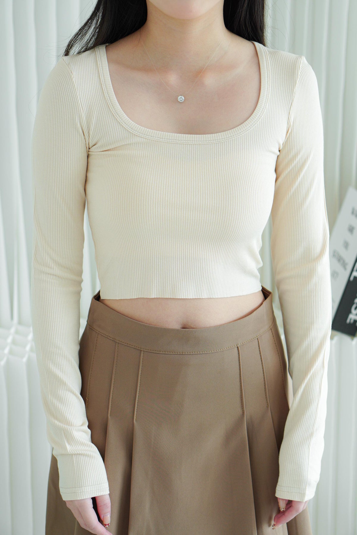 Wren Basic Long Sleeve Top in Beige