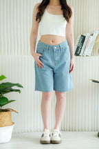 Brix Midi Denim Shorts in Light Blue