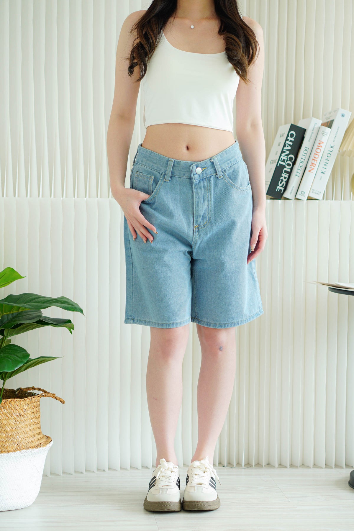 Brix Midi Denim Shorts in Light Blue