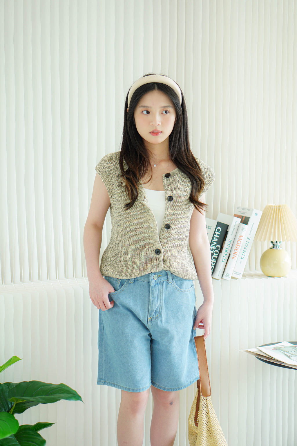 Brix Midi Denim Shorts in Light Blue