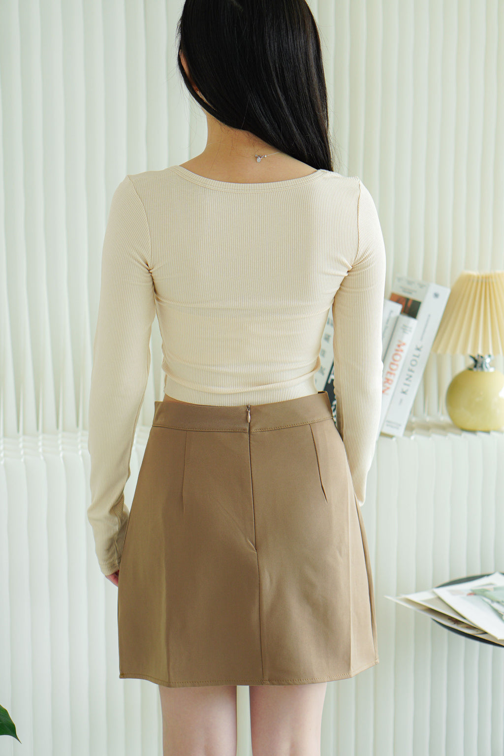 Wren Basic Long Sleeve Top in Beige