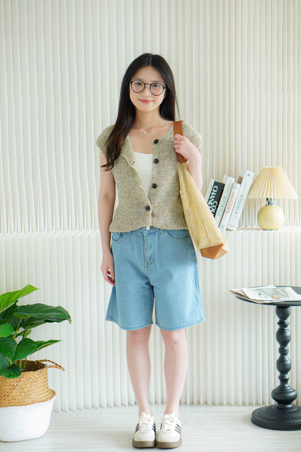 Brix Midi Denim Shorts in Light Blue