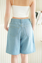 Brix Midi Denim Shorts in Light Blue
