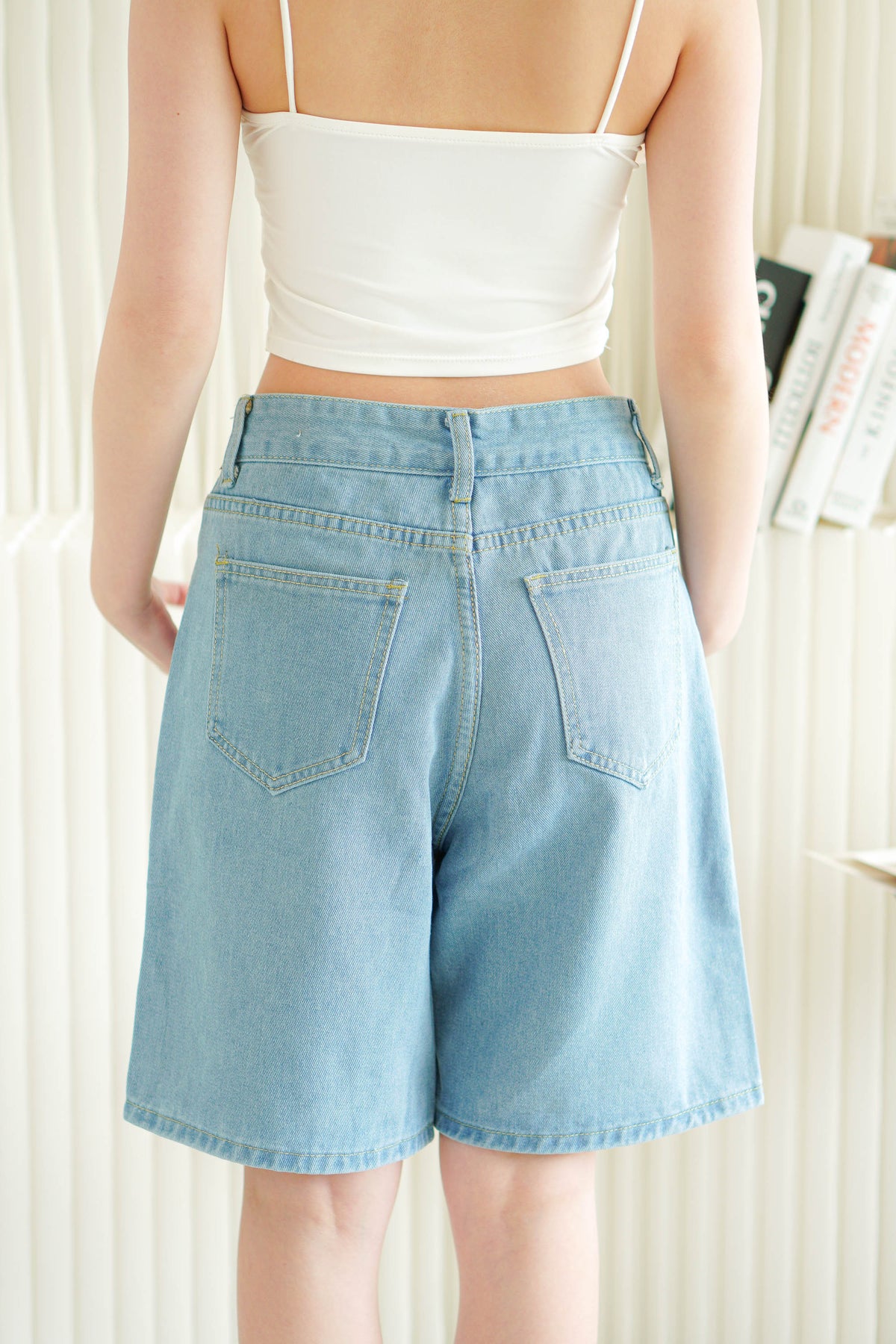 Brix Midi Denim Shorts in Light Blue