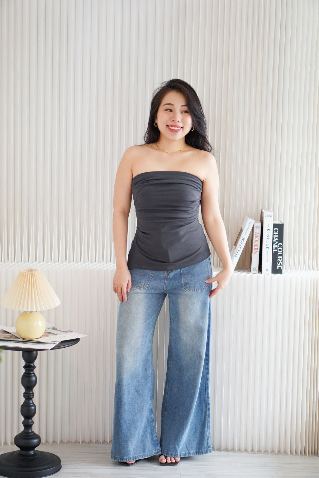 Kaia Tube Ruched Top in Grey