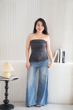 Kaia Tube Ruched Top in Grey