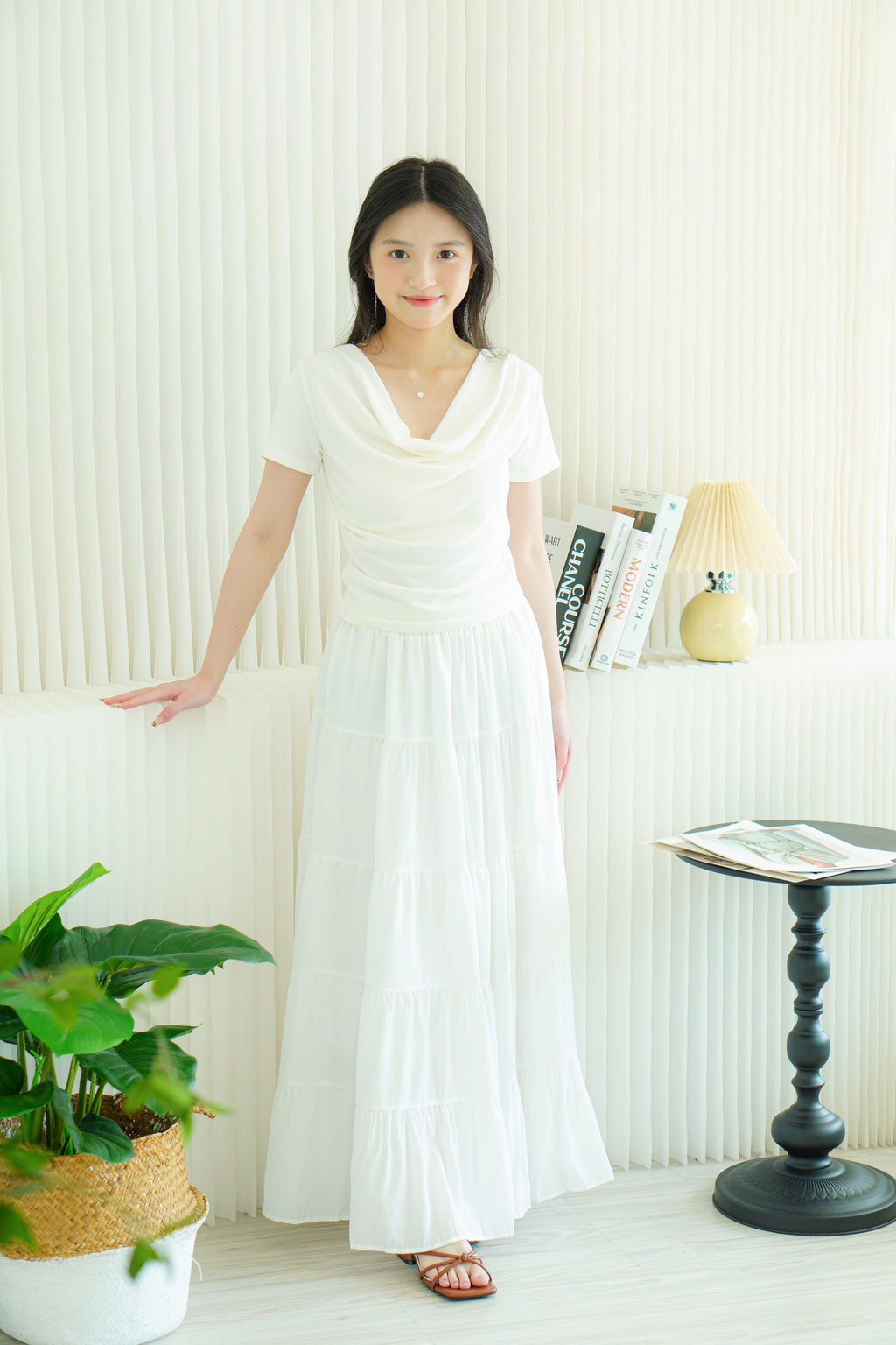 Lydia Ruched Off Shoulder Top in White