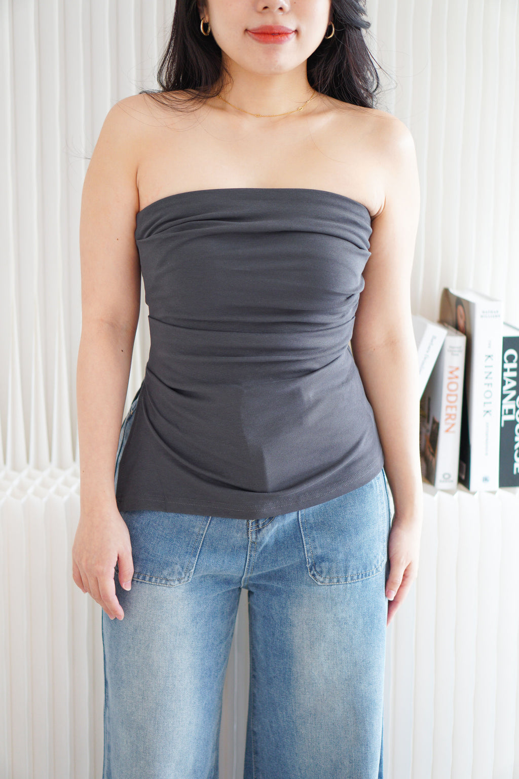 Kaia Tube Ruched Top in Grey