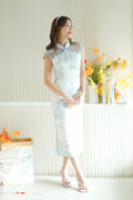 Ru Lan Floral Maxi Cheongsam with Lace in Light Blue