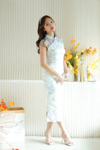 Ru Lan Floral Maxi Cheongsam with Lace in Light Blue