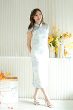 Ru Lan Floral Maxi Cheongsam with Lace in Light Blue