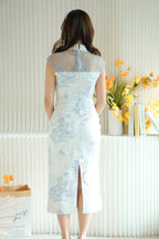 Ru Lan Floral Maxi Cheongsam with Lace in Light Blue