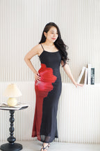 Hibiscus Mesh Maxi Bodycon Dress in Dark Red