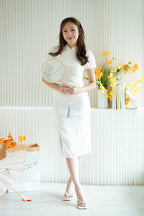 (PREMIUM) Yu Xi Floral Embroidery Mesh Cheongsam in Cream