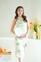 He Ying Halter Neck Floral Maxi Cheongsam in Green