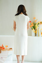Mi Wen Short Sleeves Long Knit Cheongsam in Cream