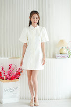 (Premium) Qing Yu Puffy Sleeves Short Cheongsam in Cream
