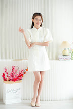 (Premium) Qing Yu Puffy Sleeves Short Cheongsam in Cream