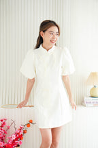 (Premium) Qing Yu Puffy Sleeves Short Cheongsam in Cream
