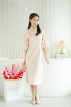 Wen Yi Mid Sleeves Floral Maxi Cheongsam in Pink