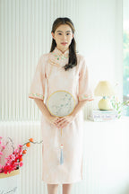 Wen Yi Mid Sleeves Floral Maxi Cheongsam in Pink