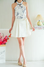 Ni Chen Pleated Short Cheongsam Skirt in Cream