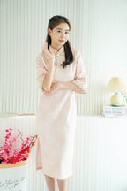 Wen Yi Mid Sleeves Floral Maxi Cheongsam in Pink