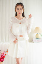 Ni Chen Pleated Short Cheongsam Skirt in Cream