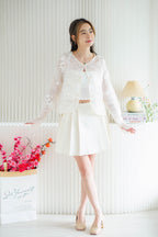 Ni Chen Pleated Short Cheongsam Skirt in Cream