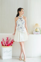Ni Chen Pleated Short Cheongsam Skirt in Cream