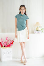 Ni Chen Pleated Short Cheongsam Skirt in Cream