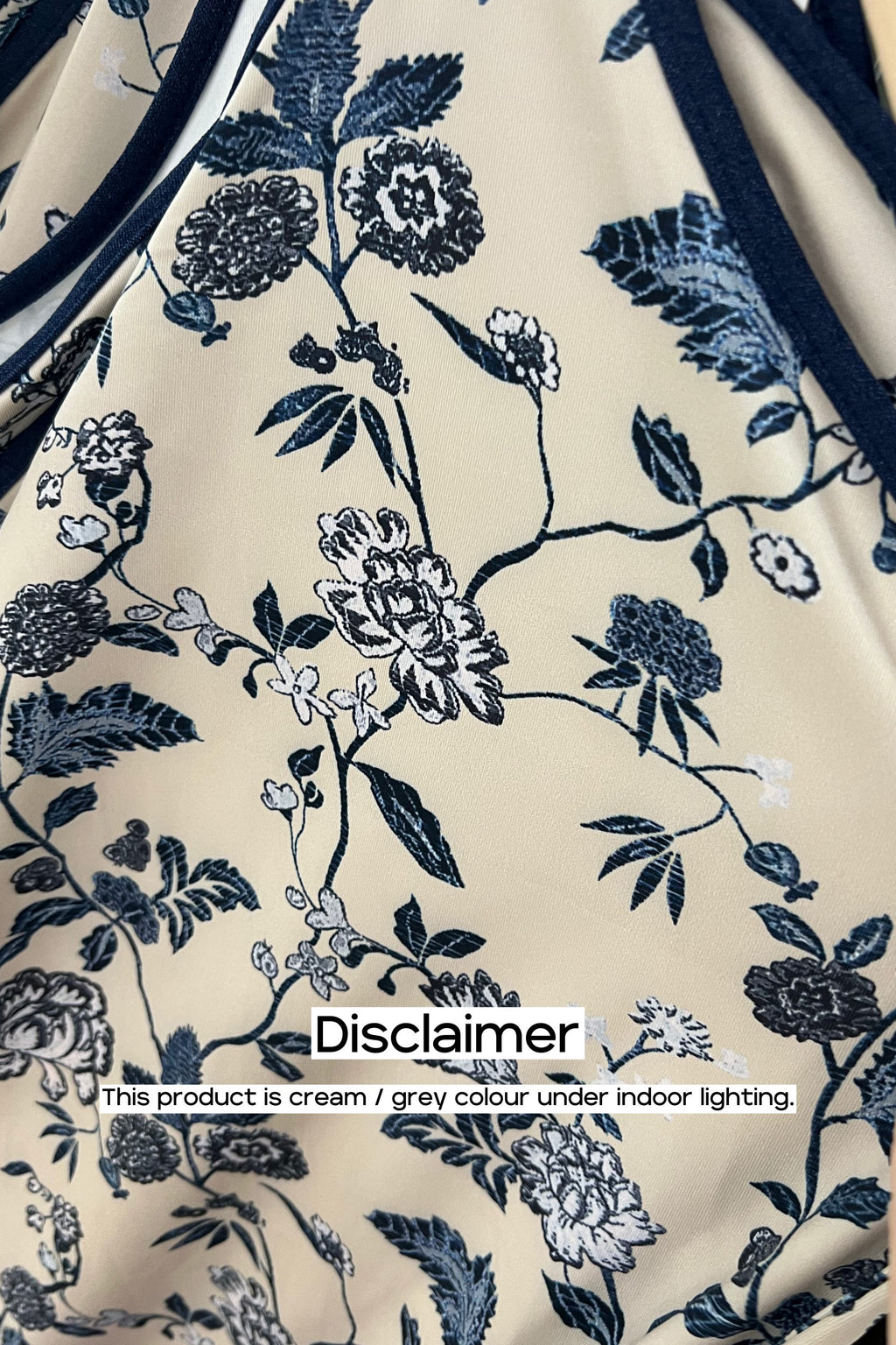 Wei Qing Halter Neck Pearls Maxi Cheongsam in Blue and Cream Grey