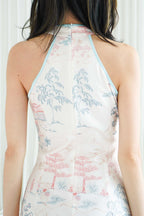 Xue Xi Halter Neck Pearls Maxi Cheongsam in Cream and Pink