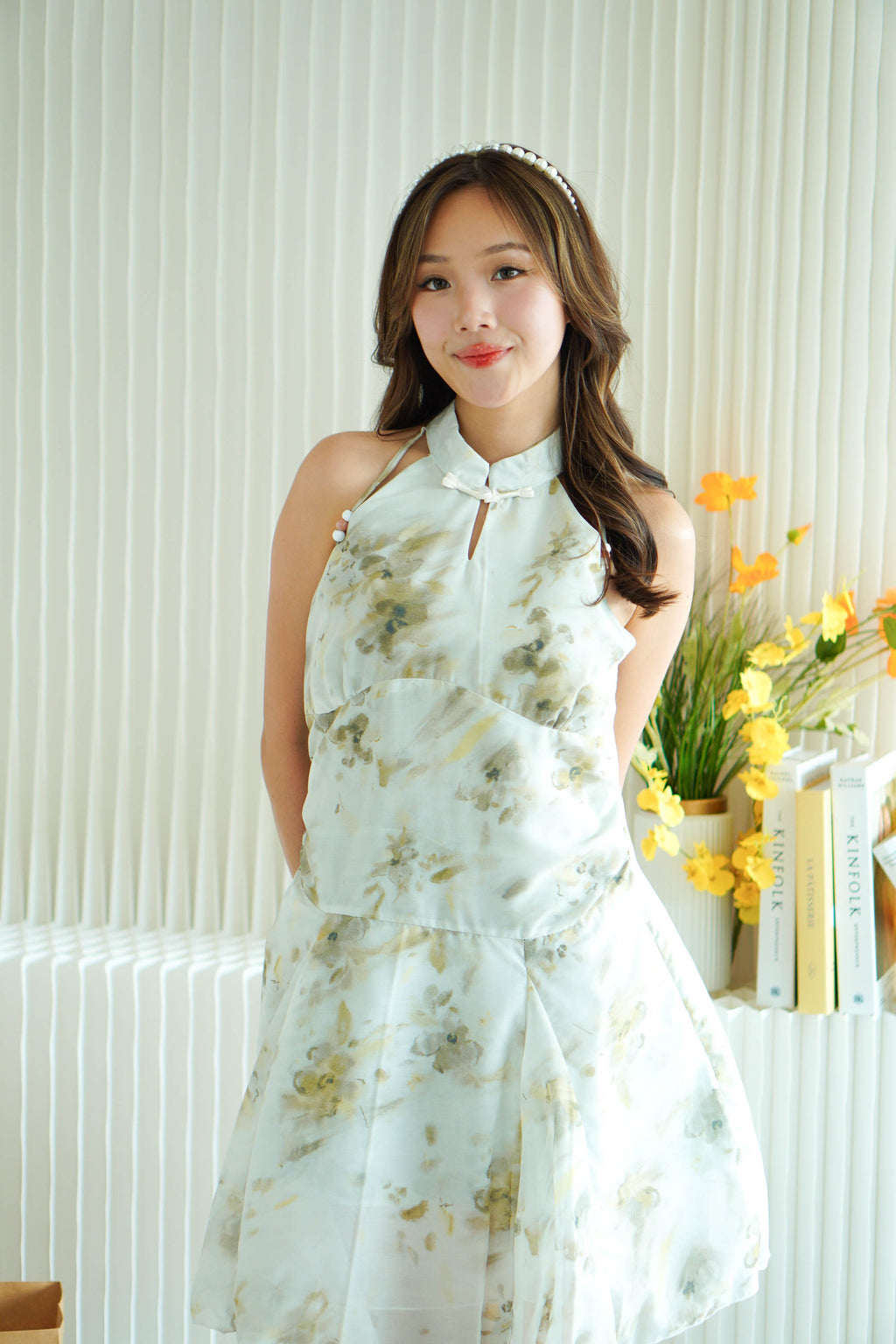 Lu Xin A-Line Floral Short Cheongsam in Green